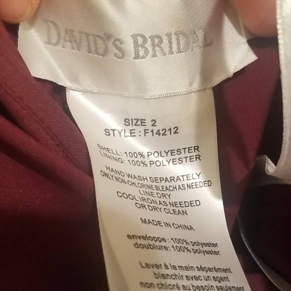 DAVIDS BRIDAL: SIZE 2- WINE COLOR MID DRESS - Picture 3 of 3